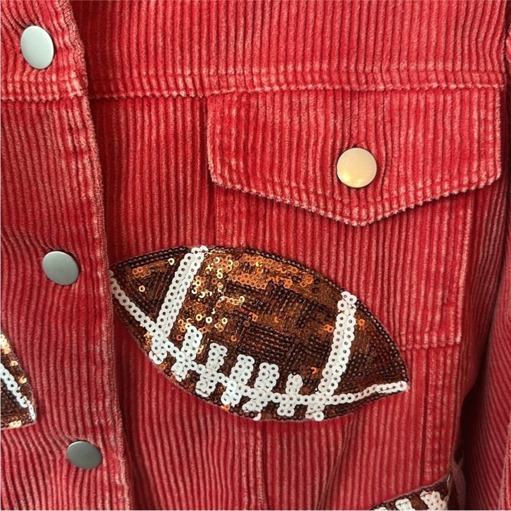 NWT Red Corduroy Football Print Cropped Sequin Jacket - Picture 7 of 11